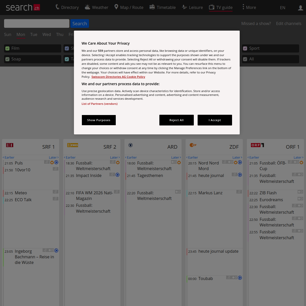 Screenshot der search.ch TV-Programmseite